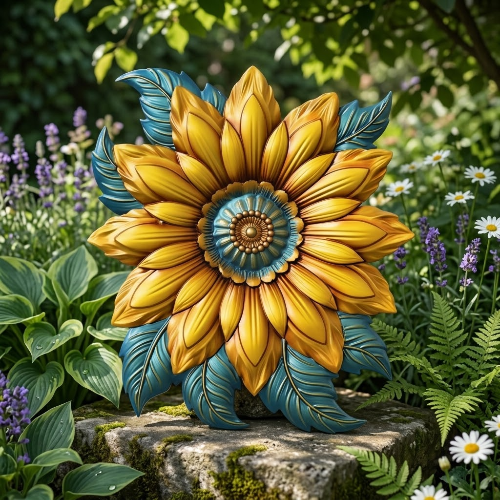 Summer Sunflower Sun Goddess Metal Wall Art