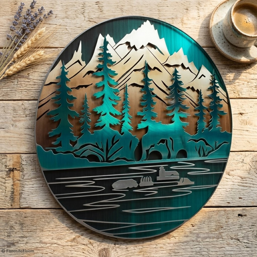 Forest Lake Metal Wall Art, Colorful Forest Metal Sign Decor