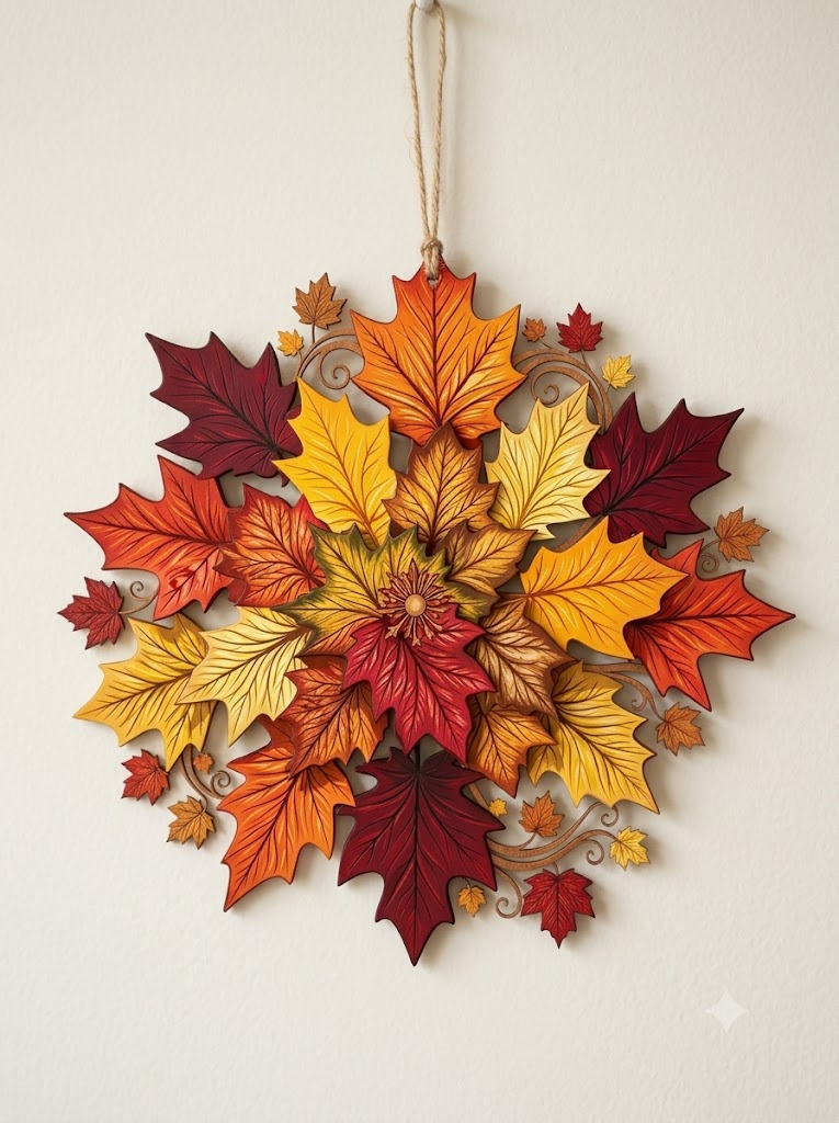 Autumn Maple Leaf Metal Wall Art, Colorful Fall Decor For Home