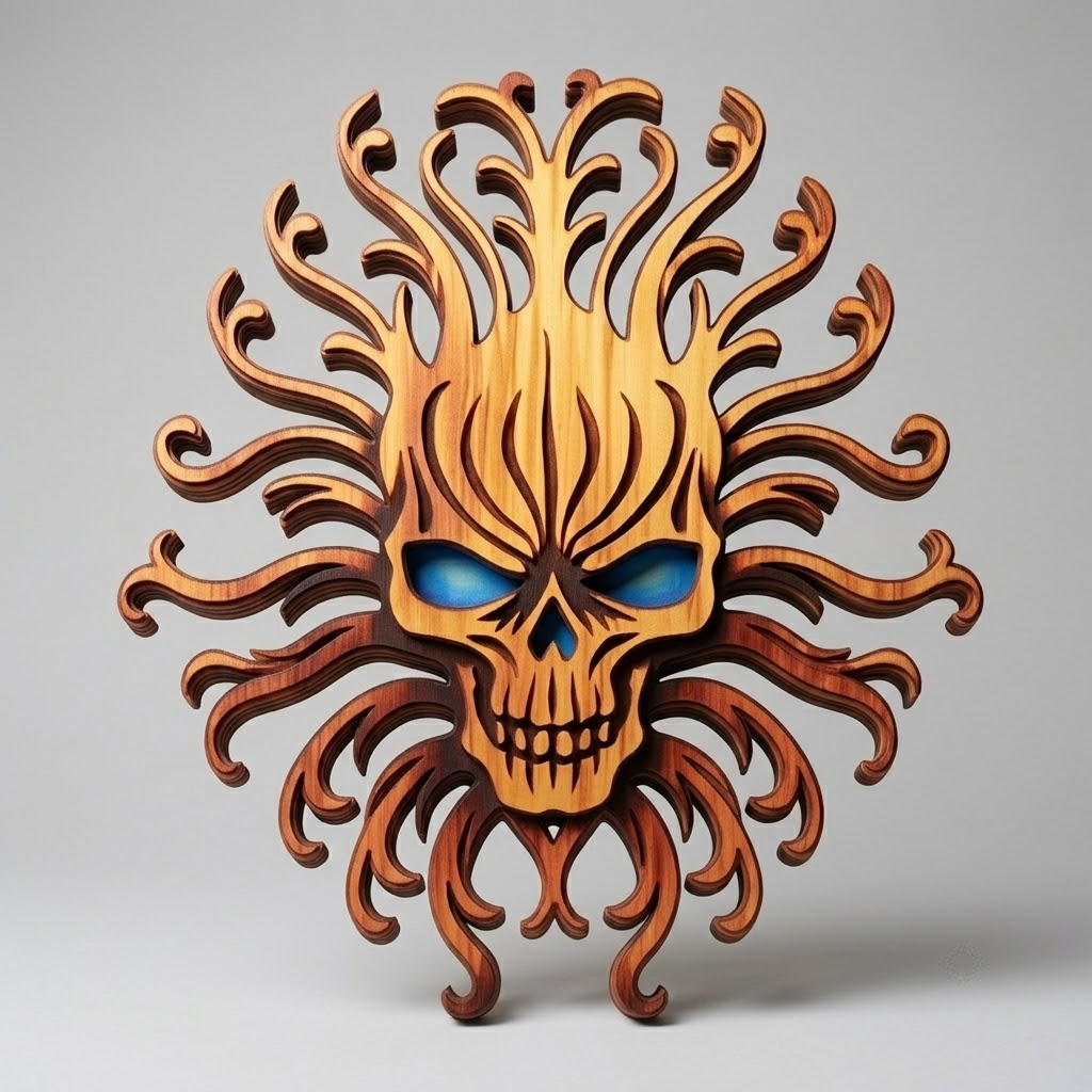 Flame Ray Skull Sunburst Metal Wall Art