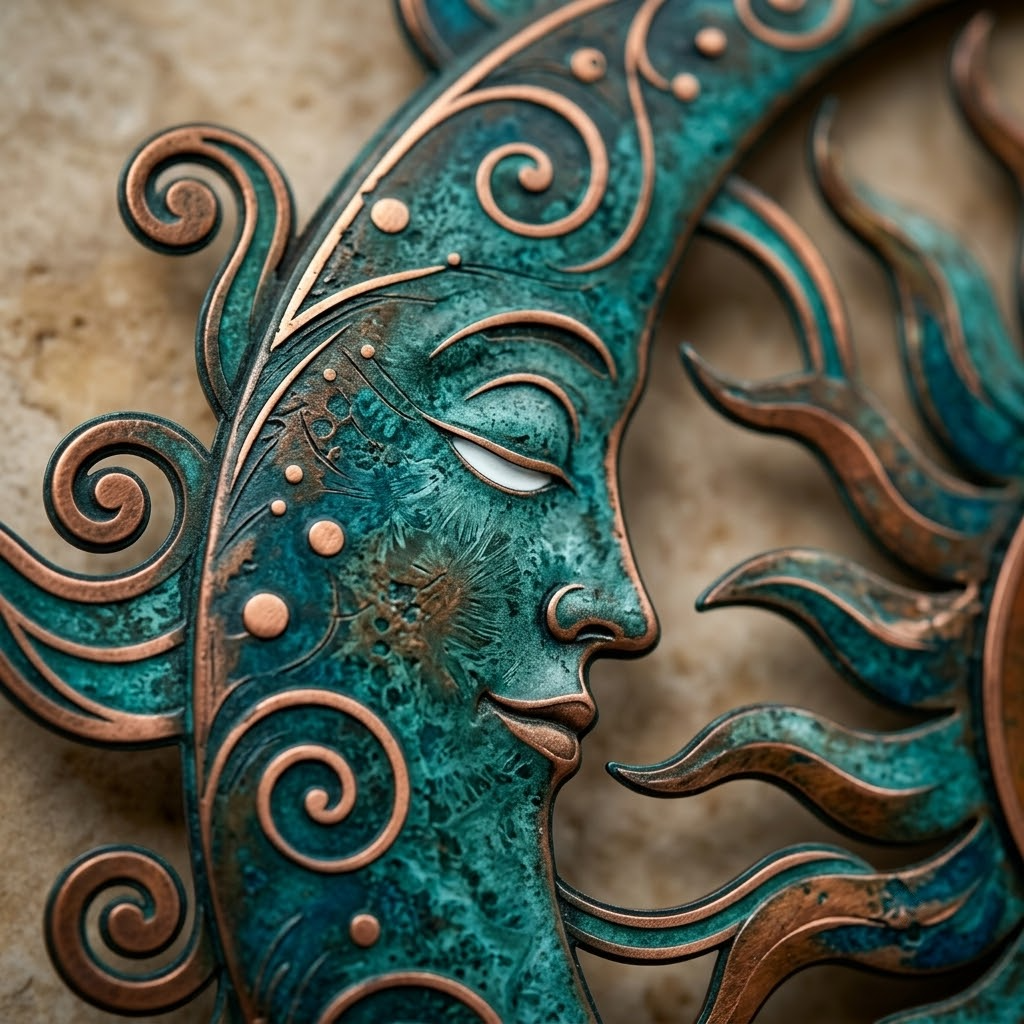 Colorful Celestial Sun Moon Metal Art, Boho Outdoor Hanging Decor, Garden Patio Sign