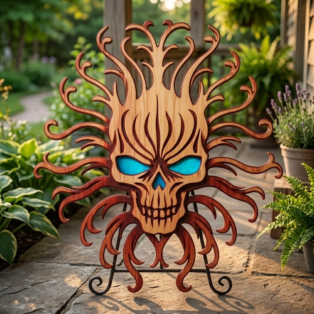 Flame Ray Skull Sunburst Metal Wall Art
