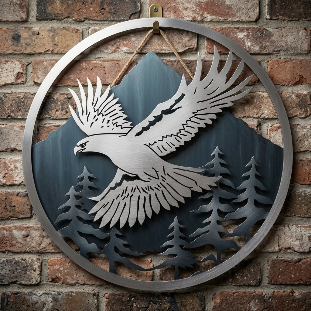 Bald Eagle Metal Sign, Mountain Eagle Metal Wall Art Gift