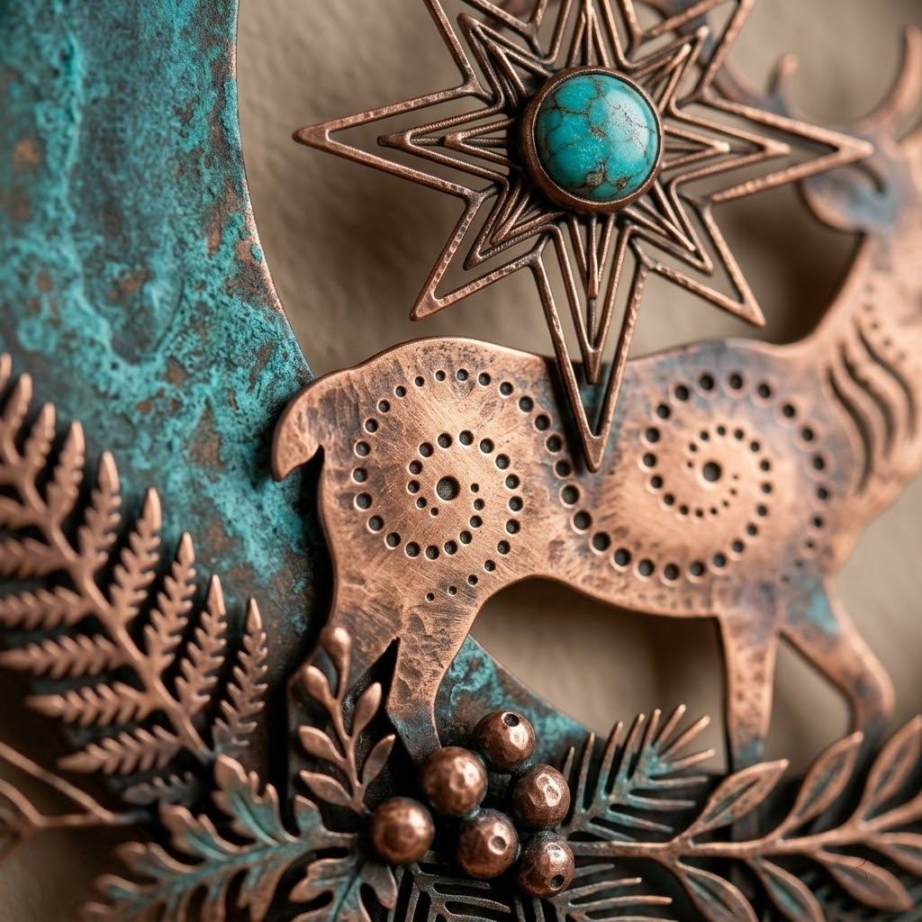 Crescent Moon Deer Metal Art, Stag Wall Decor For Cabin, Woodland Pine Branch Sign