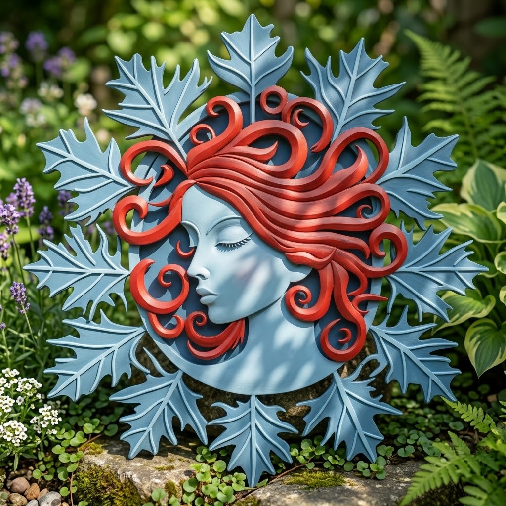 Winter Holly Sun Goddess Metal Wall Art