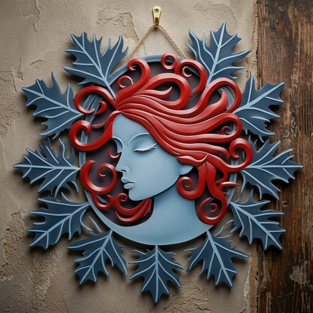 Winter Holly Sun Goddess Metal Wall Art