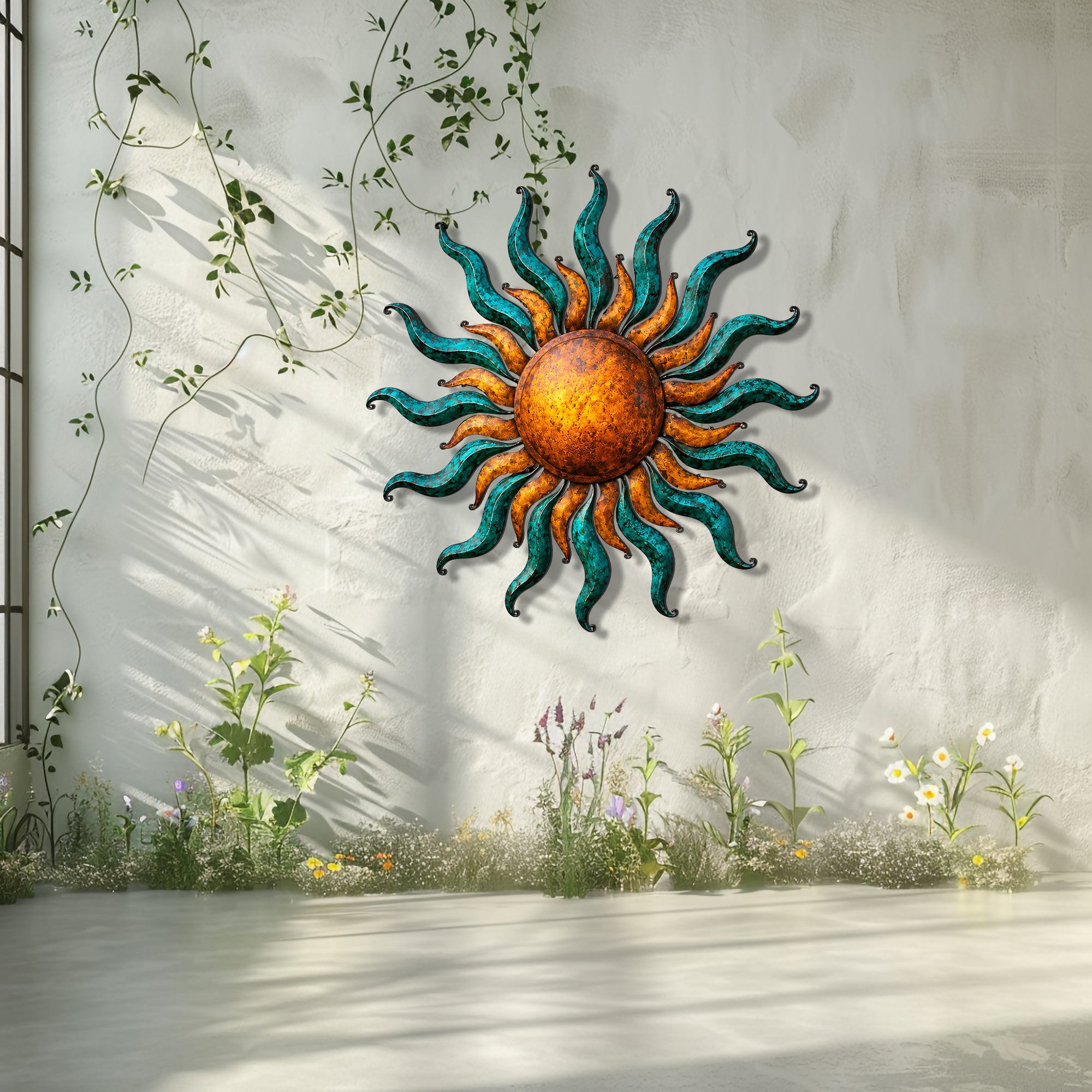 Sunburst Metal Wall Art – UV Printed Decor Rustic Indoor Outdoor