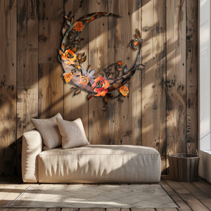 Rustic Moon Flower Metal Wall Art – UV Printed Aluminum Decor Boho Indoor Outdoor