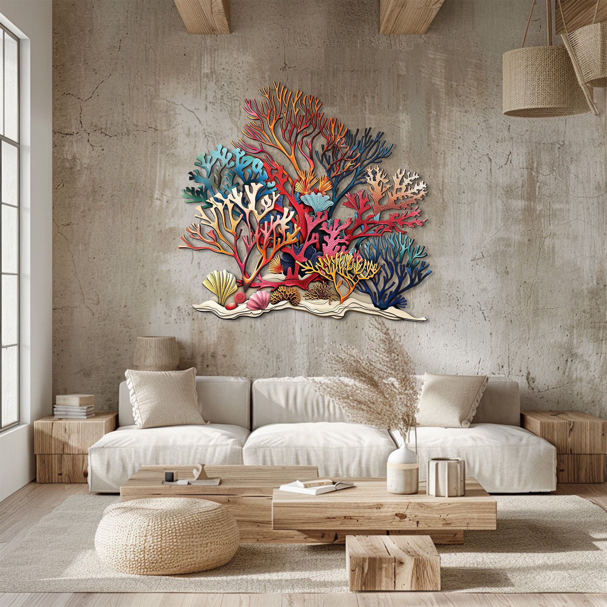 Colorful Coral Reef Metal Wall Art – UV Printed Aluminum Coastal Decor Beach Indoor Outdoor