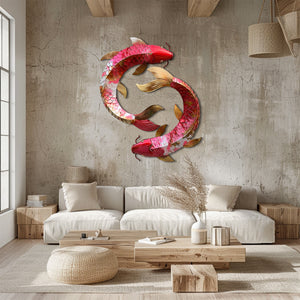 Koi Fish Yin Yang Metal Wall Art – UV Printed Aluminum Decor Feng Shui Indoor Outdoor