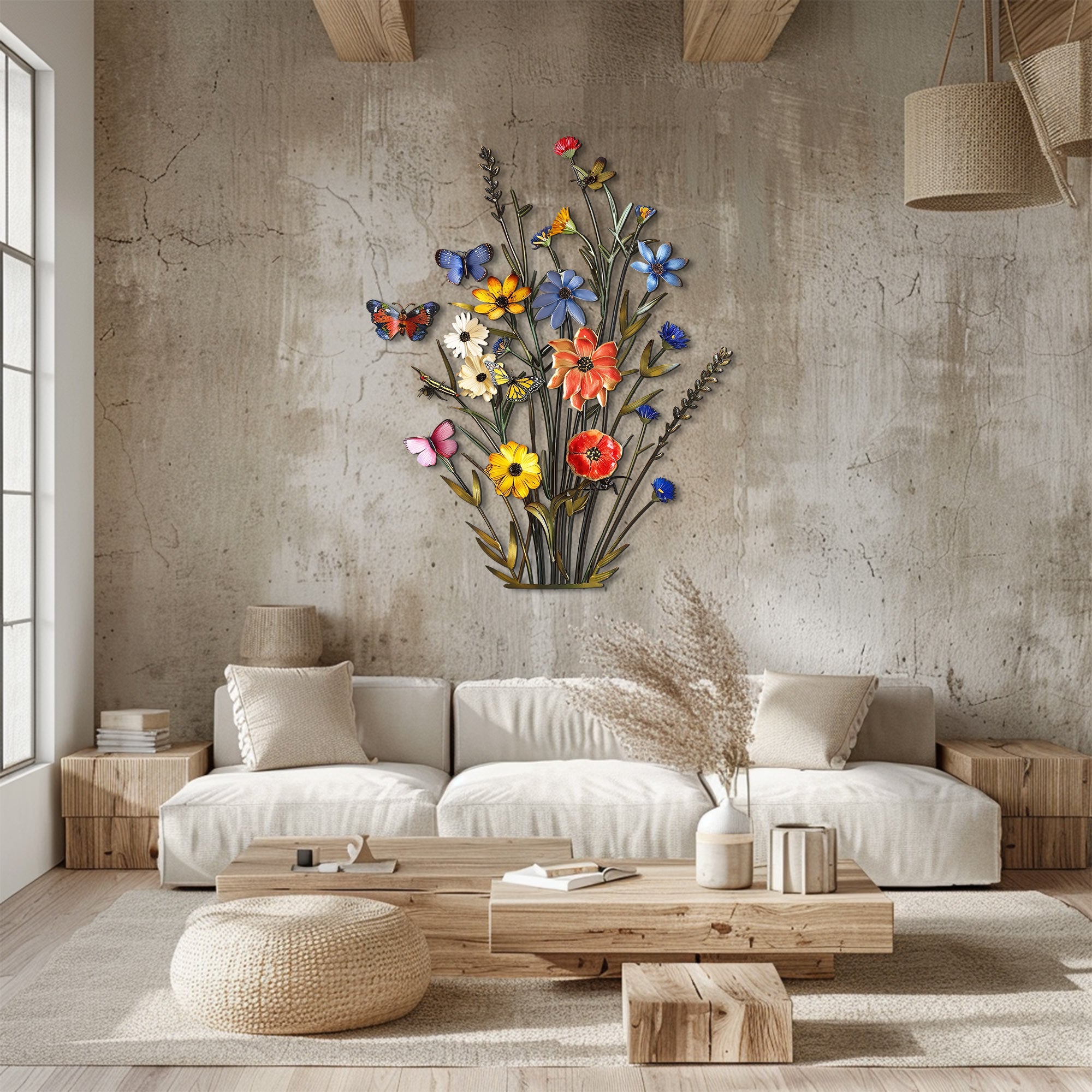 Wildflower Butterfly Metal Wall Art – UV Printed Aluminum Nature Garden Decor Indoor Outdoor