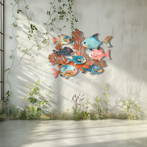 Coral School of Fish Metal Wall Art – UV Printed Coastal Decor Beach Indoor Outdoor