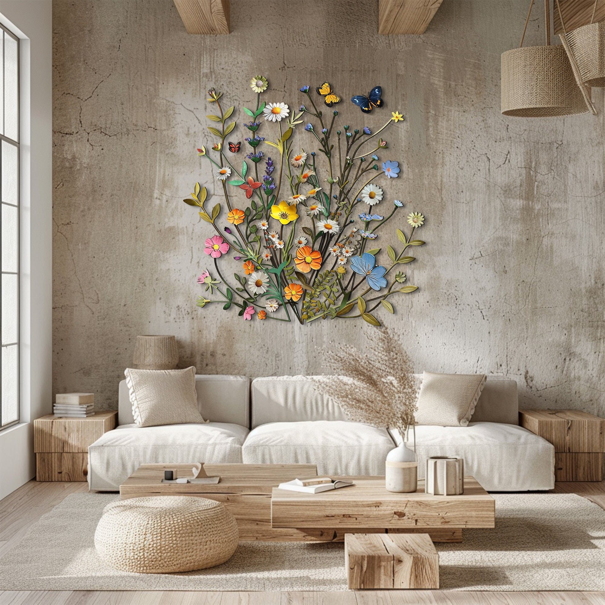 Spring Wildflower Butterfly Metal Wall Art – UV Printed Aluminum Nature Garden Decor Indoor Outdoor