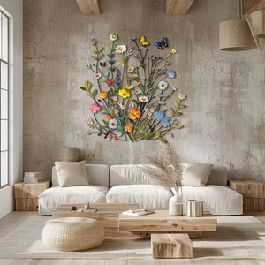 Spring Wildflower Butterfly Metal Wall Art – UV Printed Aluminum Nature Garden Decor Indoor Outdoor