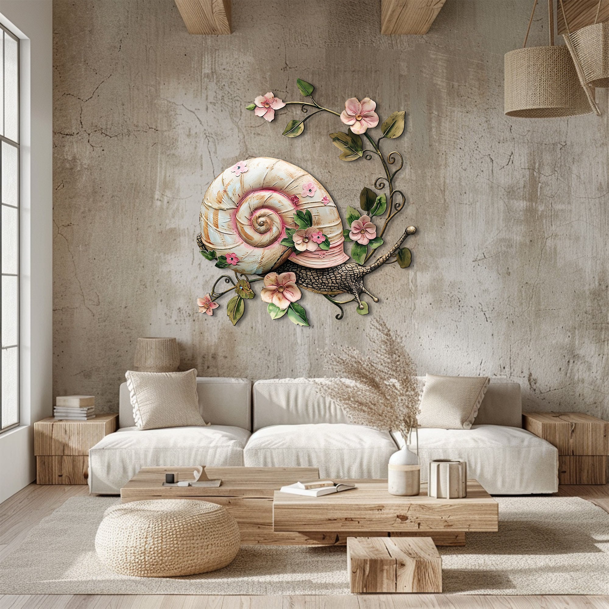 Snail Floral Metal Wall Art – UV Printed Aluminum Nature Garden Decor Cottagecore Indoor Outdoor