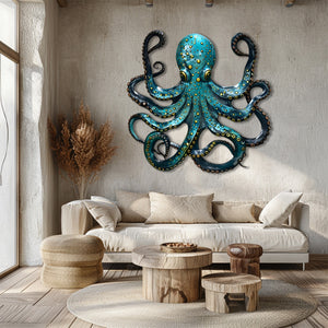 Teal Octopus Coastal Design Metal Wall Art Ocean Home Decor Gift