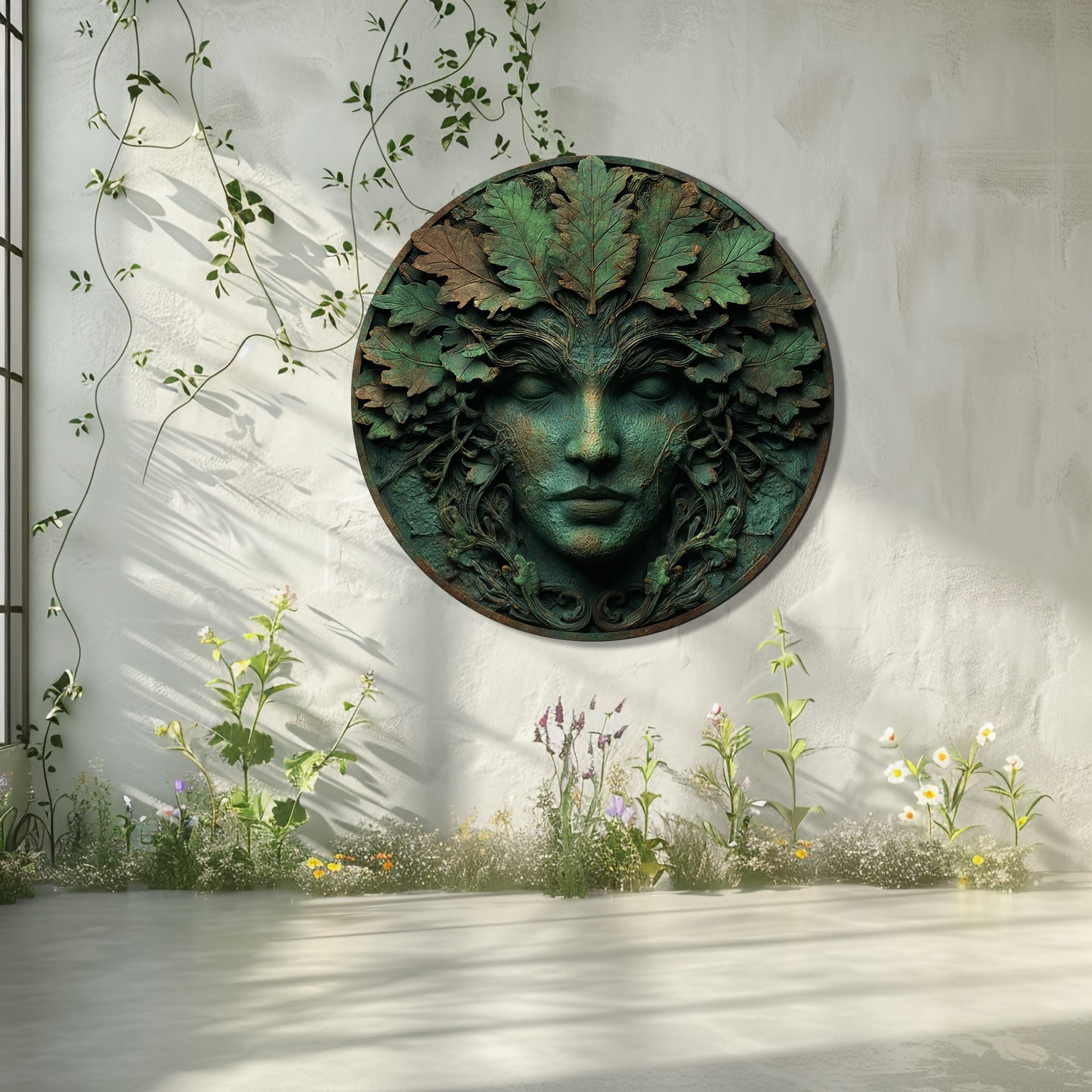 Green Woman Metal Wall Art – UV Printed Goddess Nature Decor Indoor Outdoor