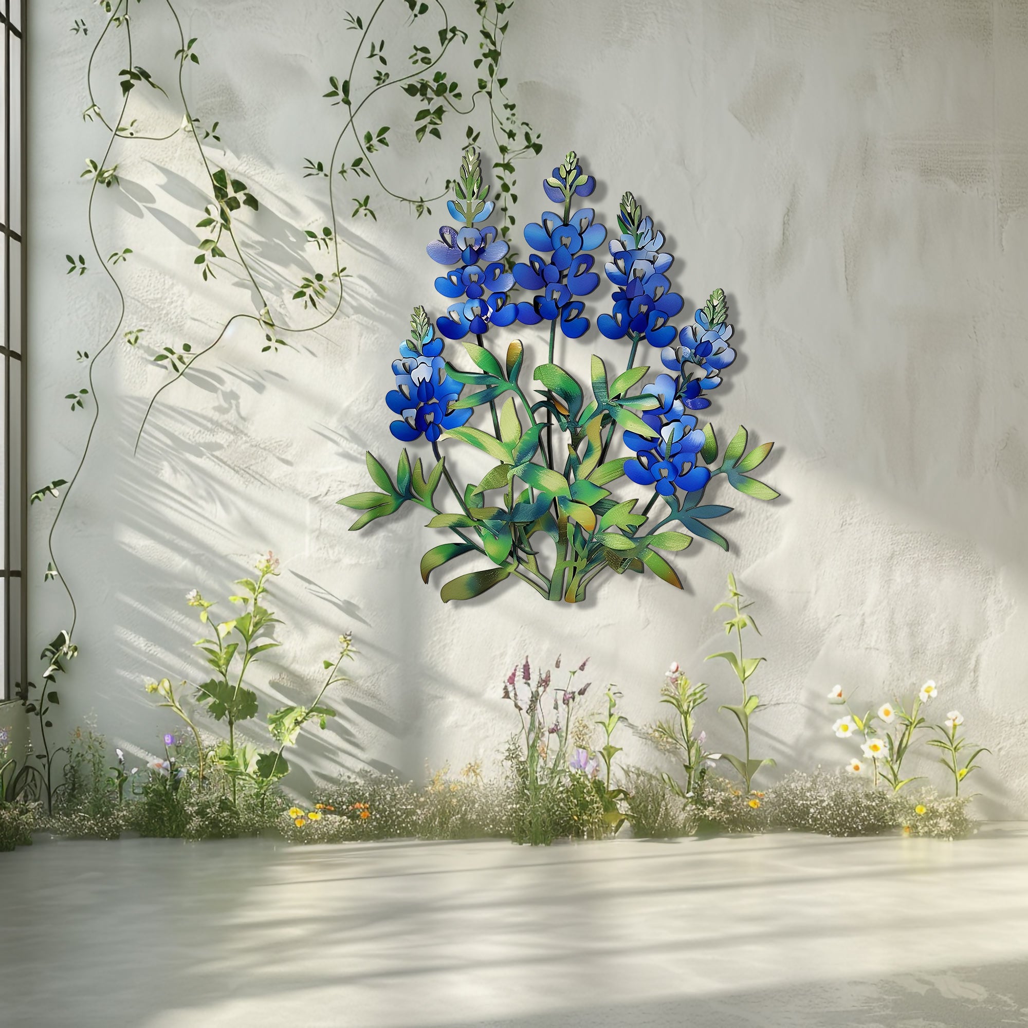 Texas Bluebonnet Metal Wall Art – Wildflower Decor Rustic Outdoor Indoor Garden