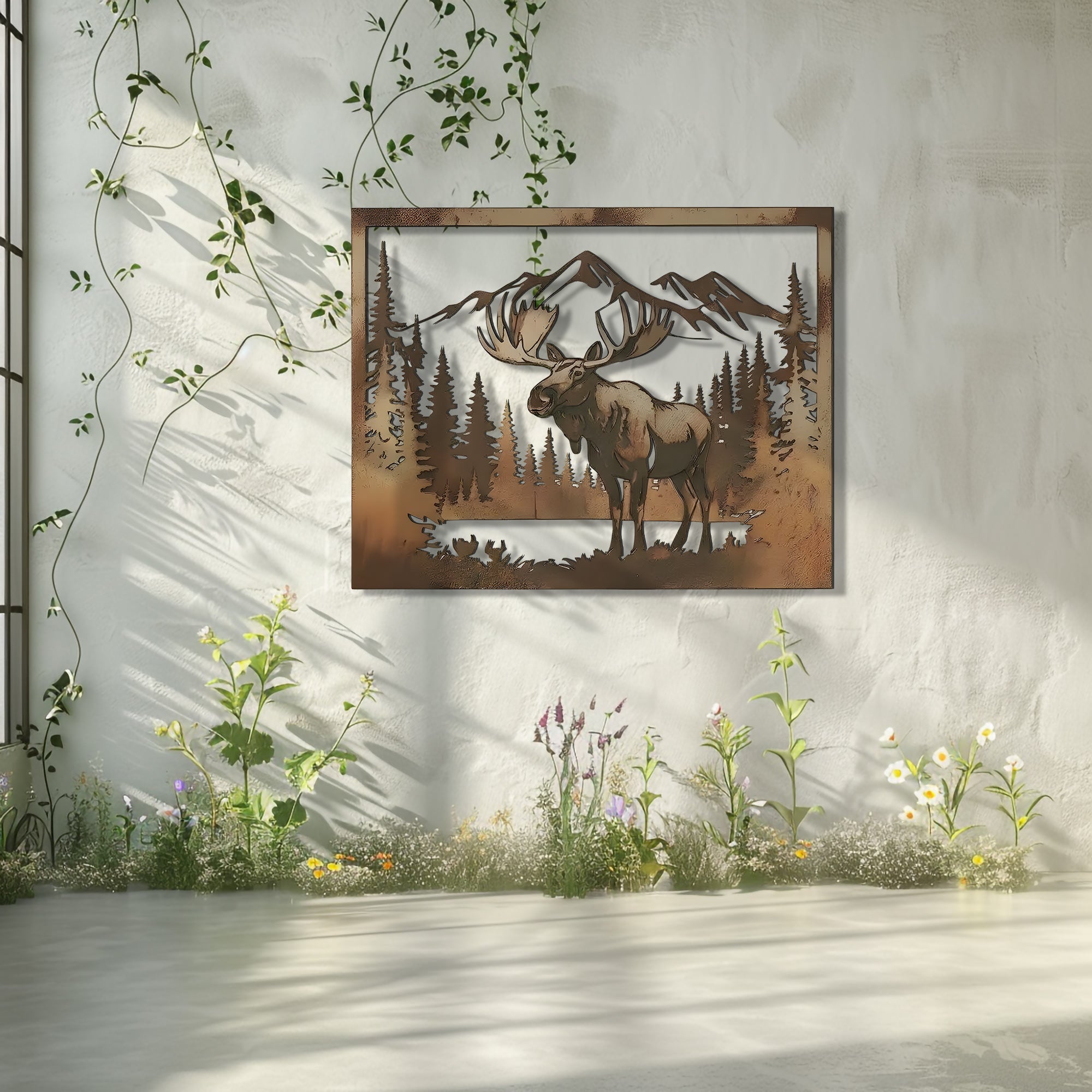 Moose Metal Wall Art Mountain Forest Decor – Rustic Cabin Wildlife Wall Hanging Outdoor Indoor