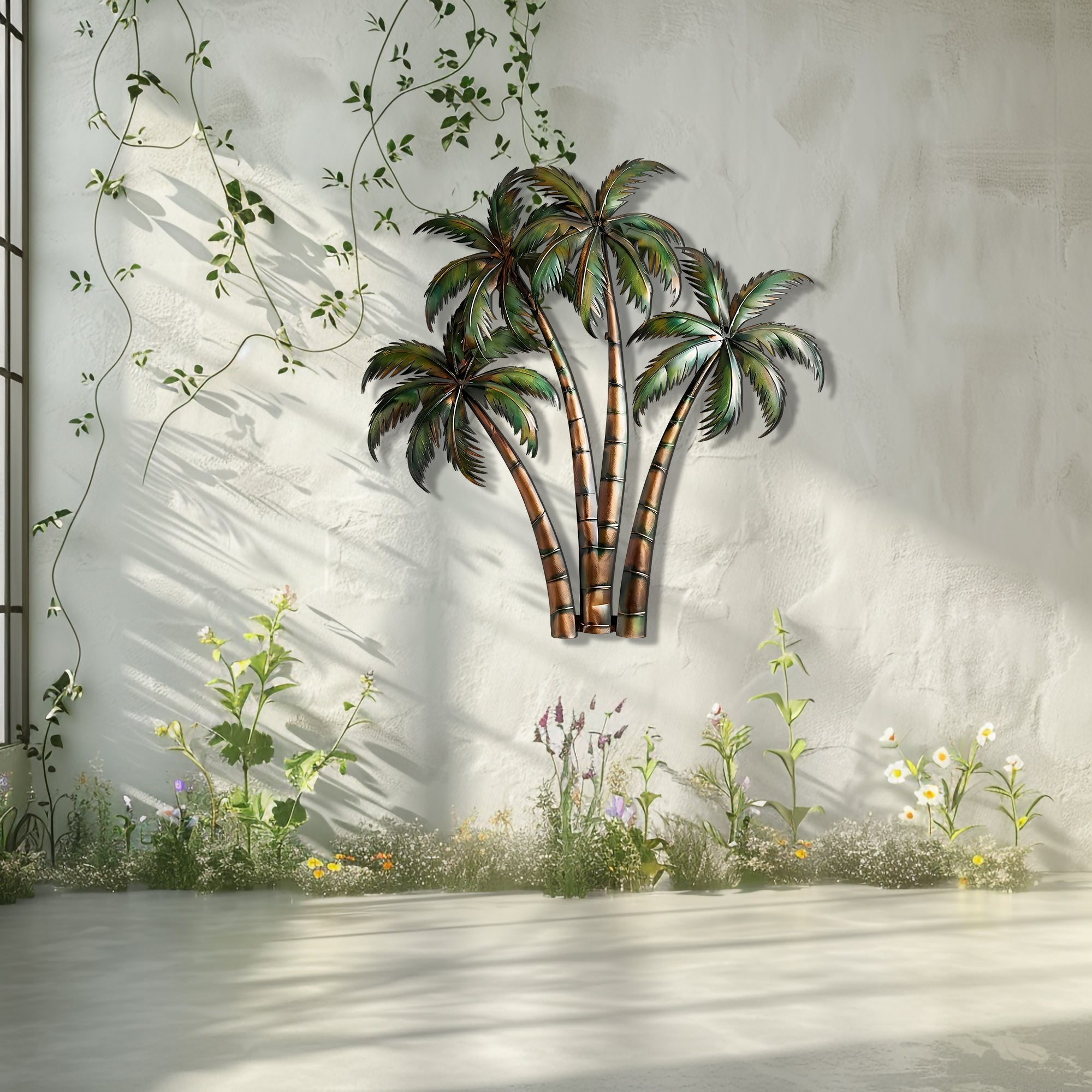 Palm Tree Metal Wall Art Tropical Beach Decor – Coastal Island Wall Hanging Rustic Summer Wall Art Home Decor