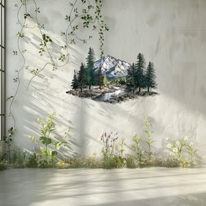 Mountain Wall Art – Forest River Landscape Metal Decor V2