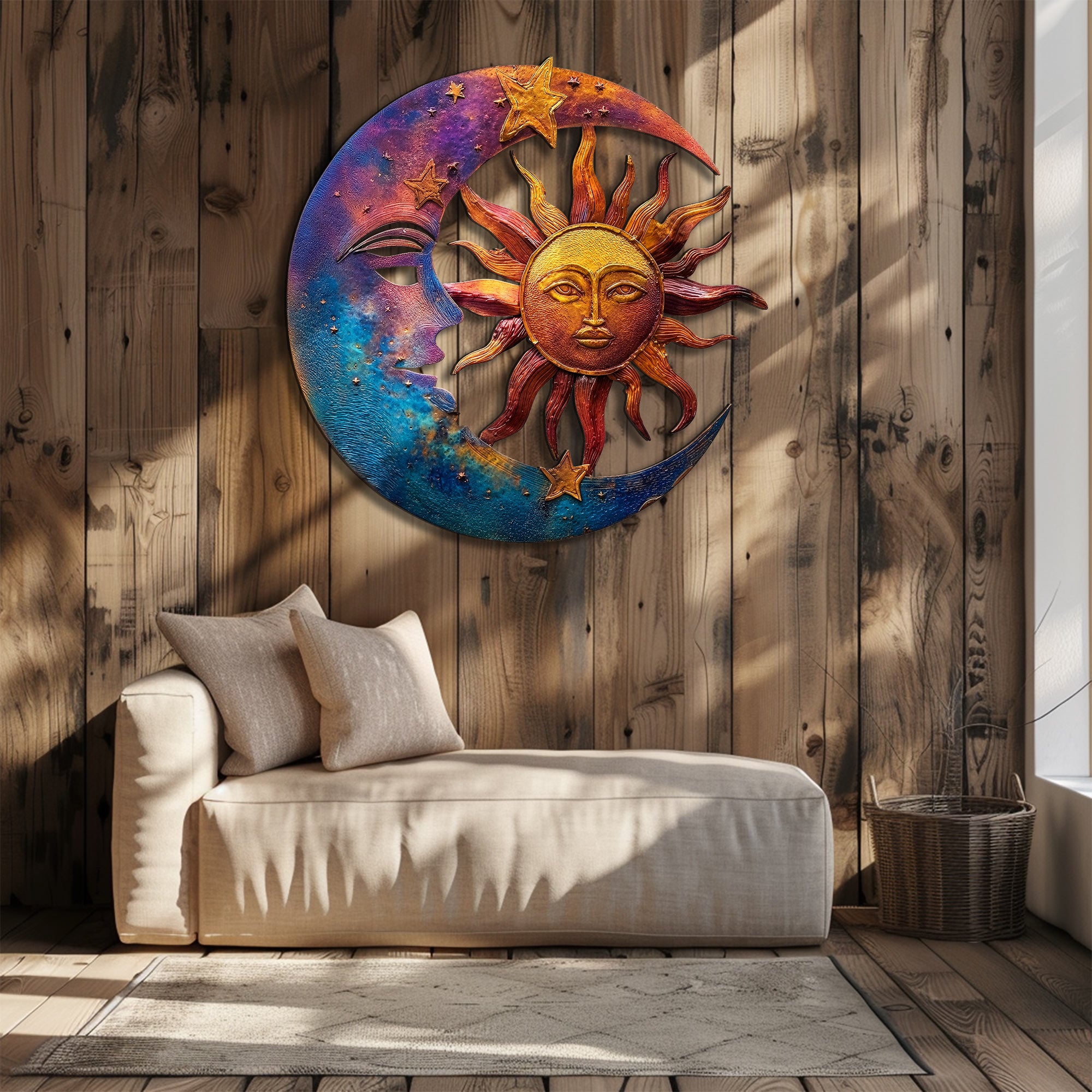 Sun Moon Celestial Metal Wall Art – Boho Sun and Moon Wall Hanging Rustic Astrology Wall Art Home Decor