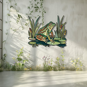 Frog Pond Metal Wall Art Lily Pad Nature Wall Decor Green Frog Garden Decor Rustic Wall Hanging