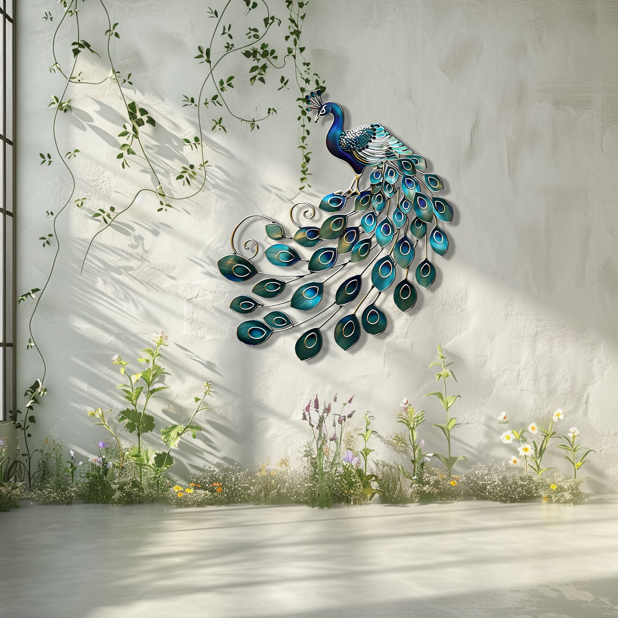Blue Peacock Wall Art – Luxury Metal Decor for Elegant Interiors