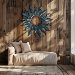 Blue Sunburst Metal Wall – UV Printed Decor Custom Coastal Indoor Outdoor