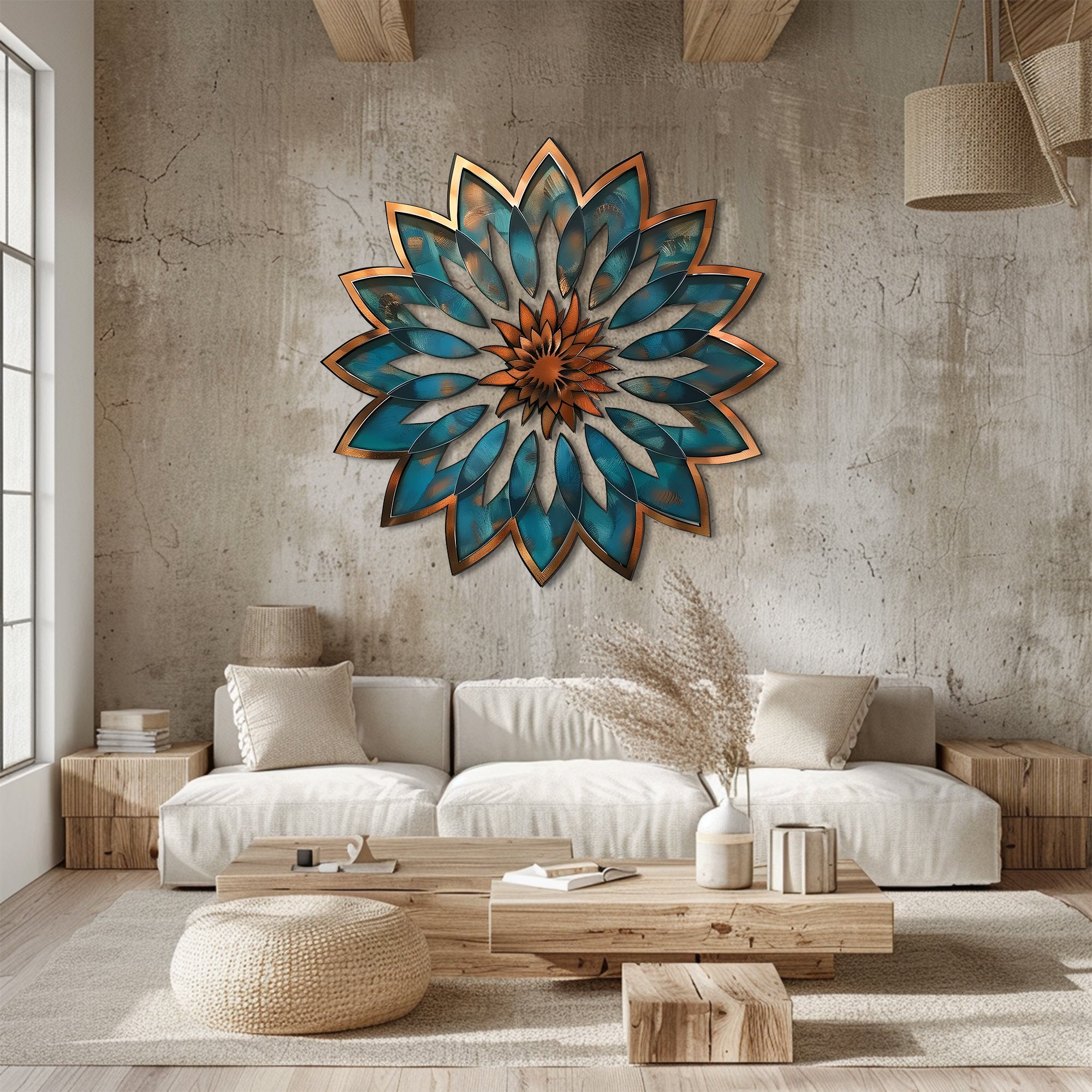 Mandala Blue Sun Metal Wall Art – Boho Sun Wall Hanging Mandala Wall Art Home Decor