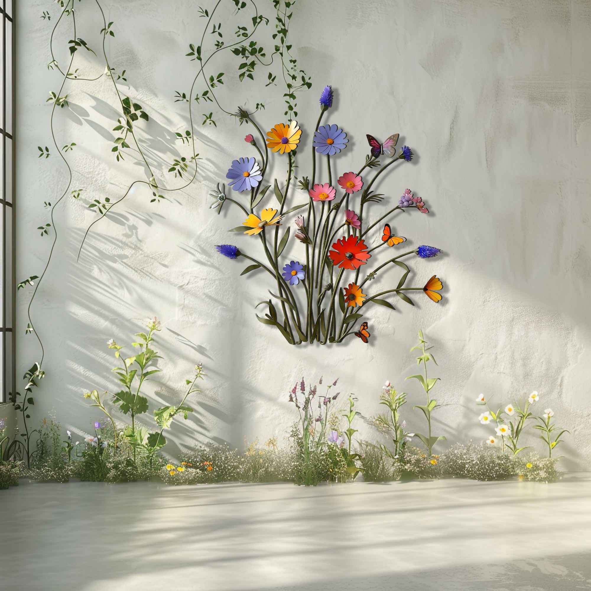 Wildflower Metal Wall Art Colorful Floral Decor – Garden Wall Hanging Cottagecore Farmhouse Wall Art