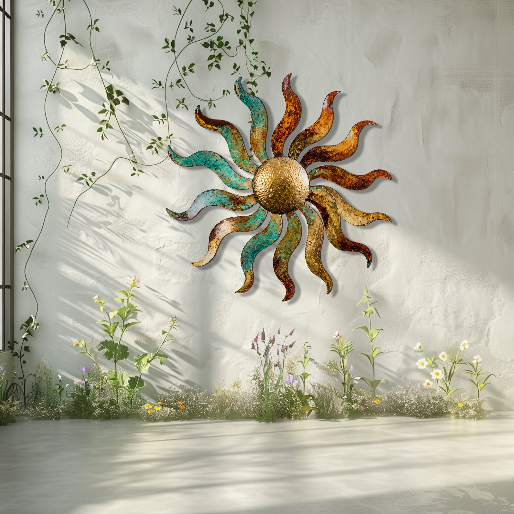 Sunburst Colorful Metal Wall Art – UV Printed Decor Custom Rustic Indoor Outdoor