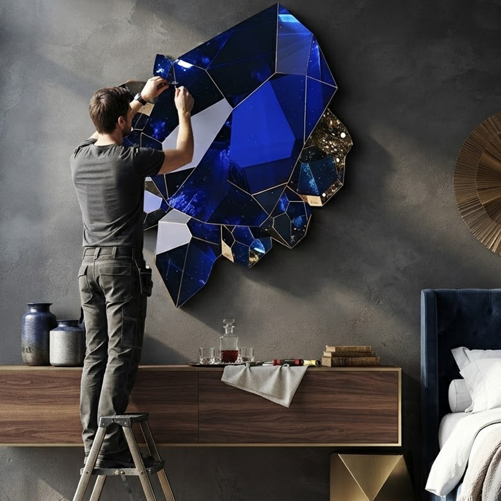 September Sapphire Birthstone Metal Wall Art, Modern Crystal Cluster Sign