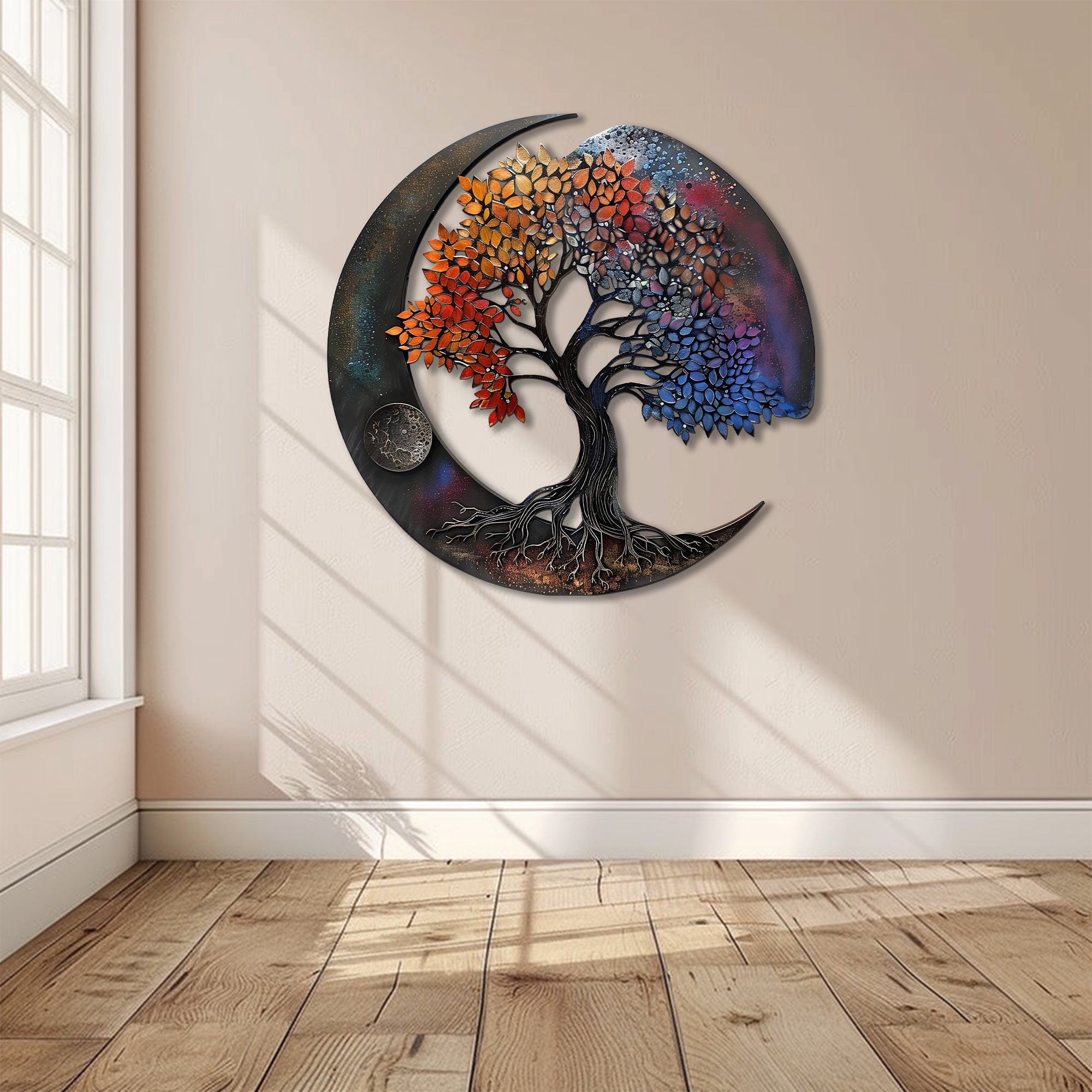 Moon Tree of Life Metal Wall Art – UV Printed Aluminum Decor Boho Indoor Outdoor