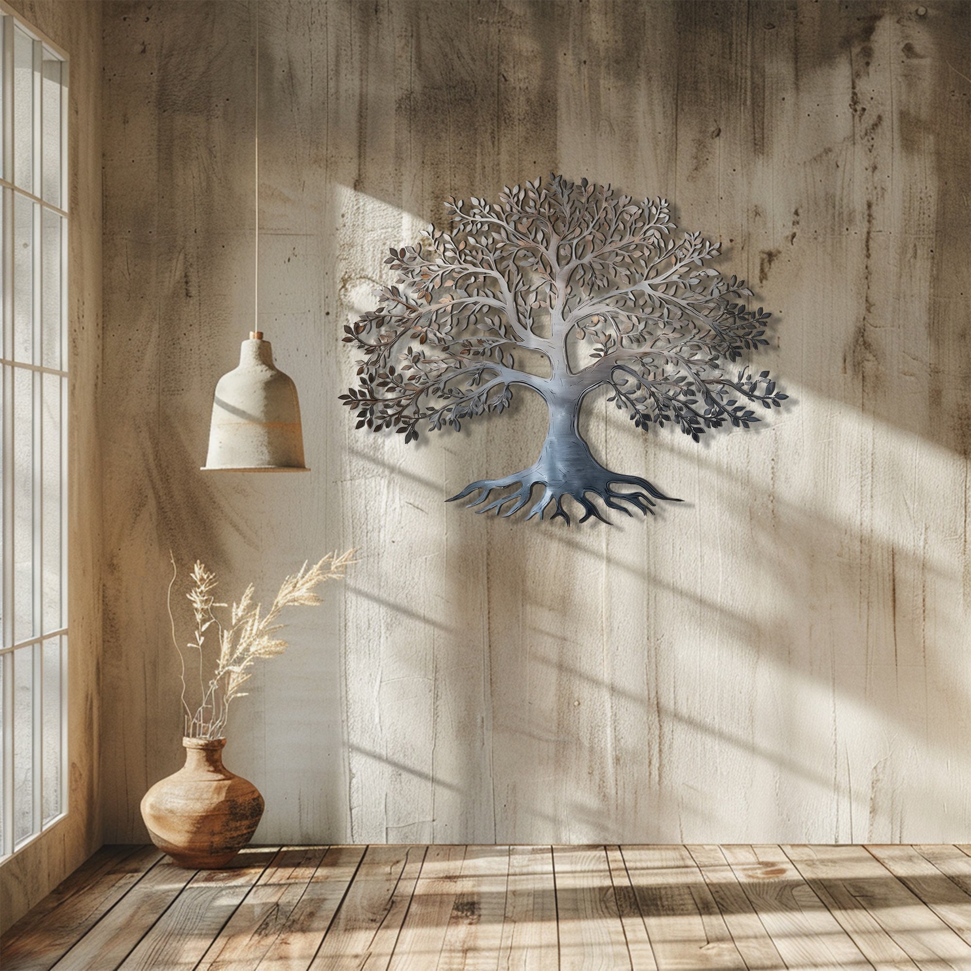 Silver Tree of Life Metal Wall Art – UV Printed Aluminum Decor Nature Indoor Outdoor