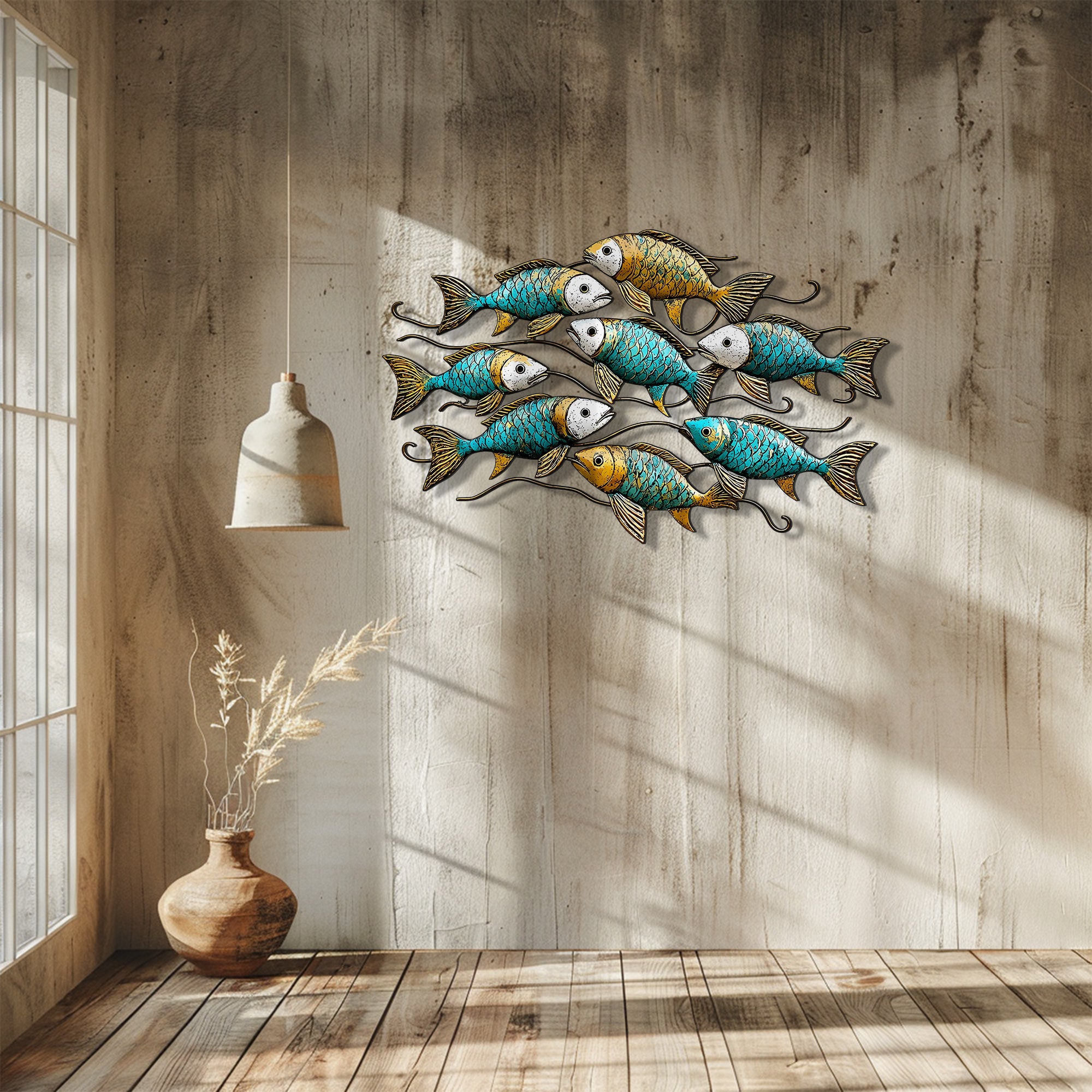 School of Fish Metal Wall Art – UV Printed Coastal Decor Beach Indoor Outdoor