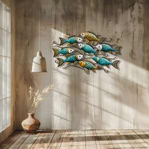 School of Fish Metal Wall Art – UV Printed Coastal Decor Beach Indoor Outdoor