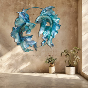 Blue Betta Fish Metal Wall Art – UV Printed Aluminum Coastal Decor Yin Yang Indoor Outdoor