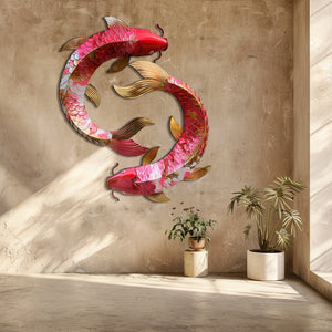 Koi Fish Yin Yang Metal Wall Art – UV Printed Aluminum Decor Feng Shui Indoor Outdoor