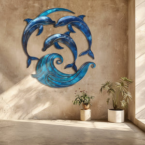 Dolphin Wave Metal Wall Art – UV Printed Aluminum Coastal Decor Ocean Indoor Outdoor