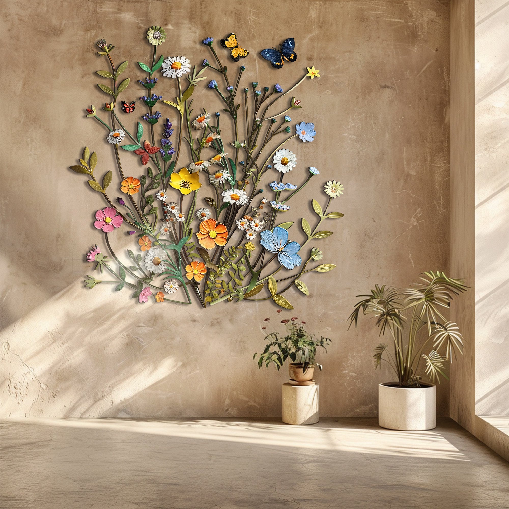 Spring Wildflower Butterfly Metal Wall Art – UV Printed Aluminum Nature Garden Decor Indoor Outdoor