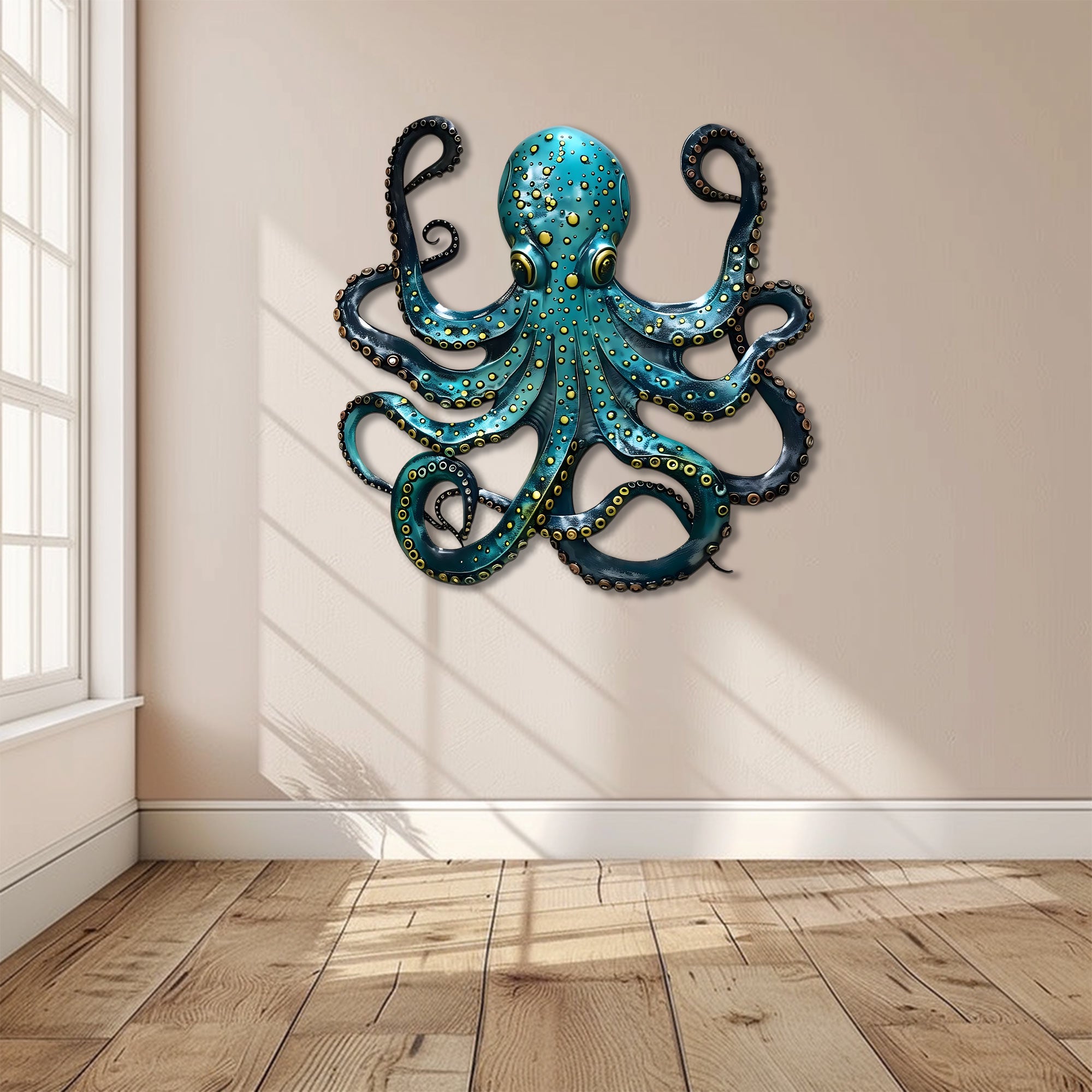 Teal Octopus Coastal Design Metal Wall Art Ocean Home Decor Gift