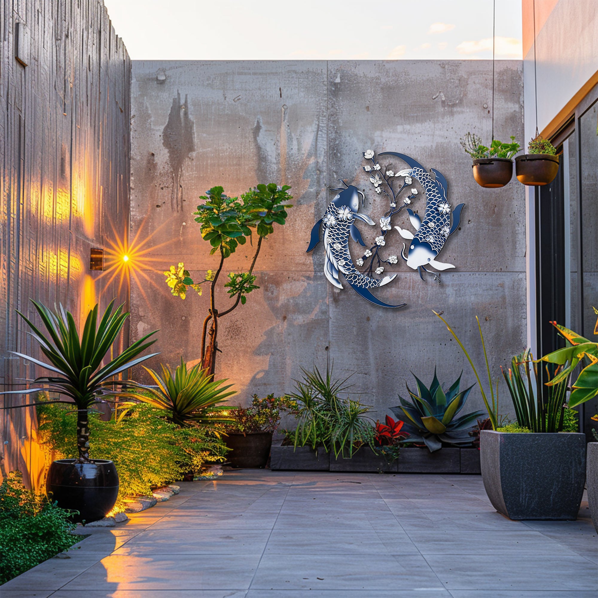 Blue Koi Fish Metal Wall Art – UV Printed Aluminum Japanese Zen Decor Indoor Outdoor