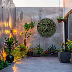 Green Man Face Metal Wall Art – UV Printed Aluminum Forest Spirit Garden Decor Indoor Outdoor