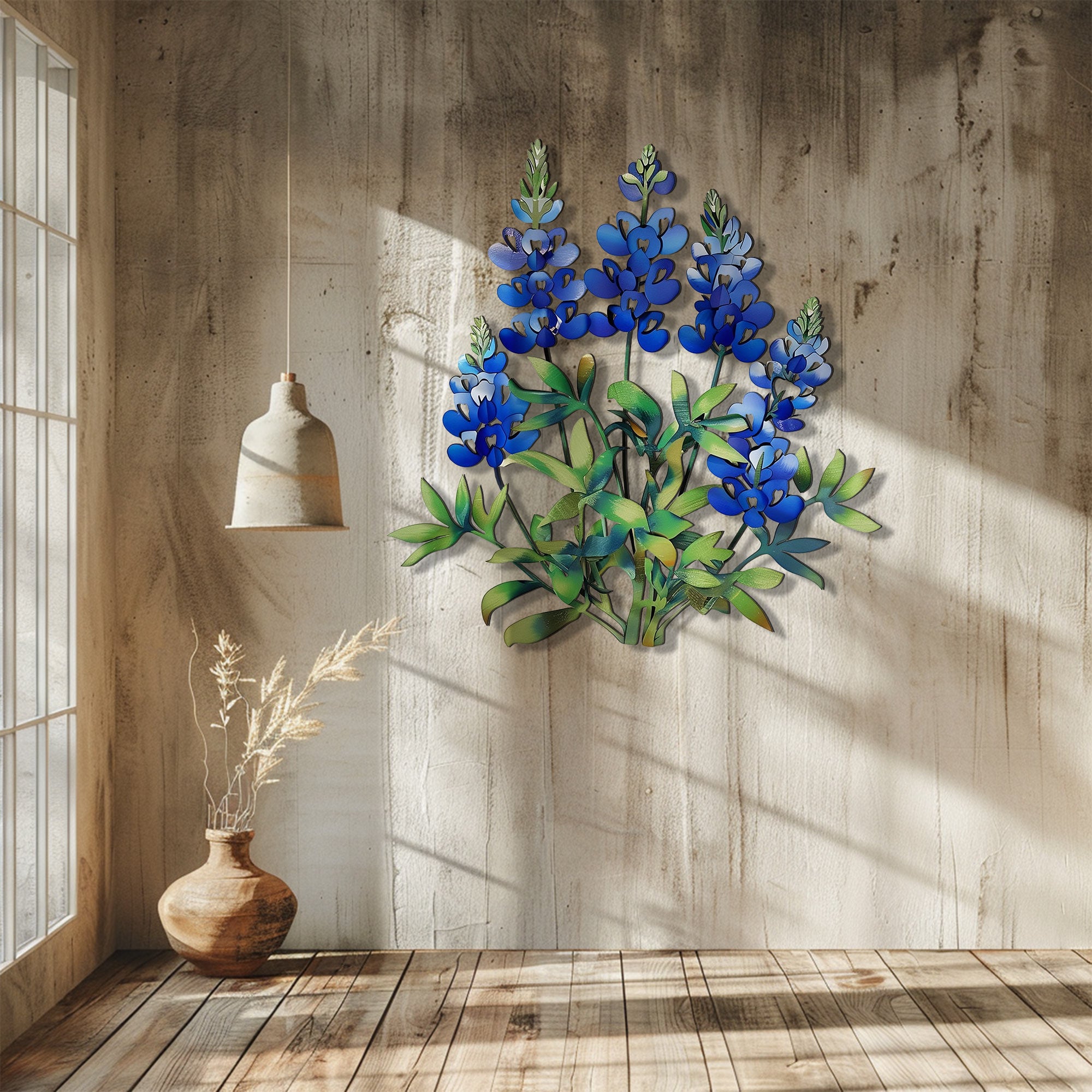 Texas Bluebonnet Metal Wall Art – Wildflower Decor Rustic Outdoor Indoor Garden