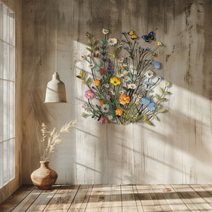 Wildflower Butterfly Metal Wall Art – Floral Nature Decor Garden Indoor Outdoor