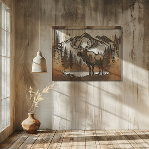 Moose Metal Wall Art Mountain Forest Decor – Rustic Cabin Wildlife Wall Hanging Outdoor Indoor