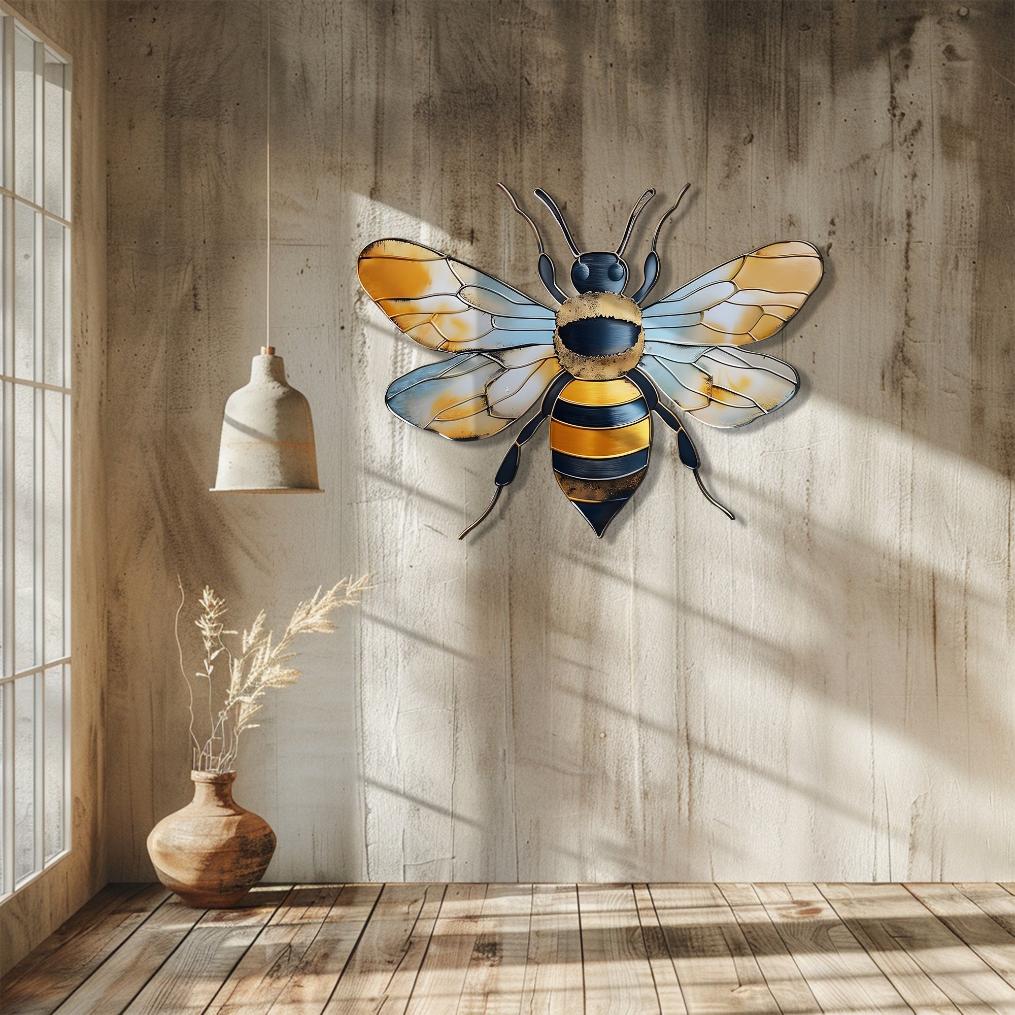 Bee Metal Wall Art Gold Honey Bee Decor – Rustic Garden Wall Hanging Farmhouse Insect Wall Art Nature Home Decor