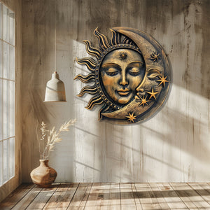 Sun Moon Metal Wall Art Celestial Decor – Boho Sun and Moon Wall Hanging Rustic Astrology Wall Art Home Decor