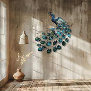 Blue Peacock Wall Art – Luxury Metal Decor for Elegant Interiors